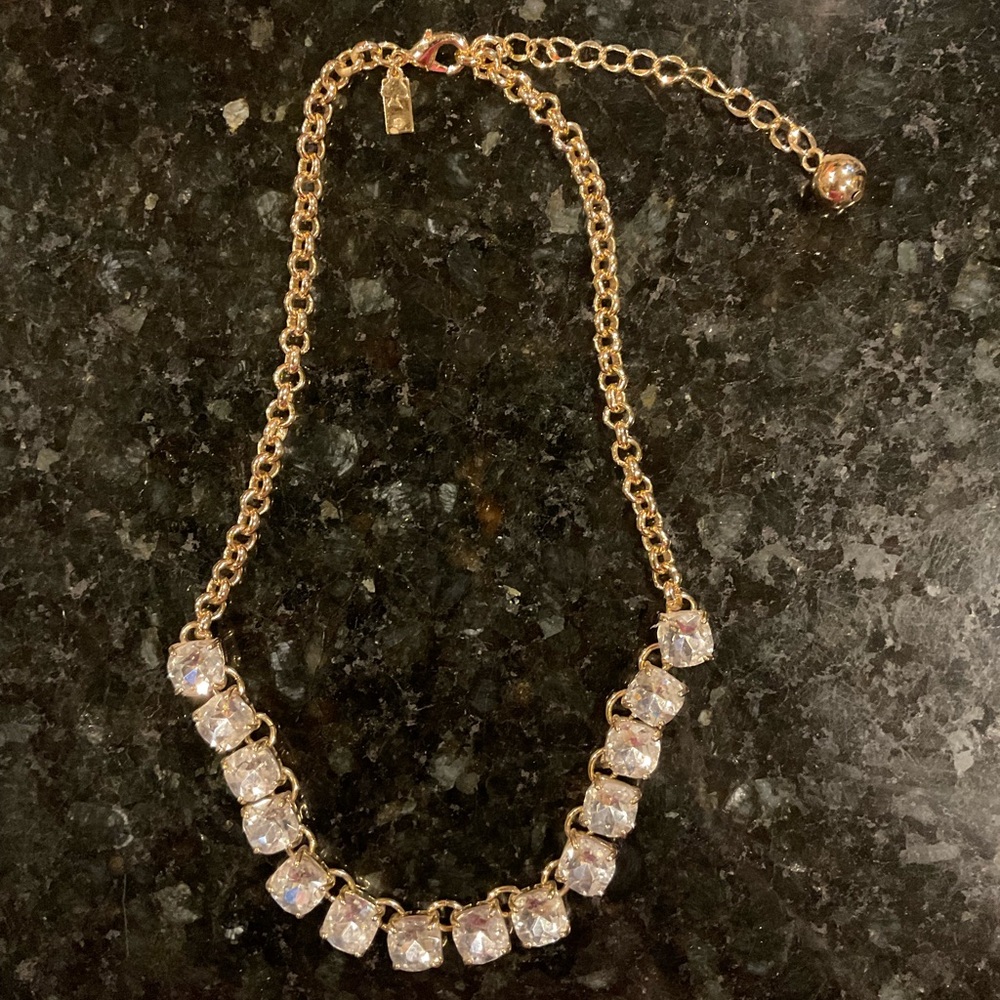 KATE SPADE “Squared Away Bib Necklace” tennis necklace style gold, faux diamond